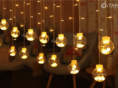 Đèn rèm Led 12 trái châu xen kẻ màu vàng ấm L-R-CHAUV